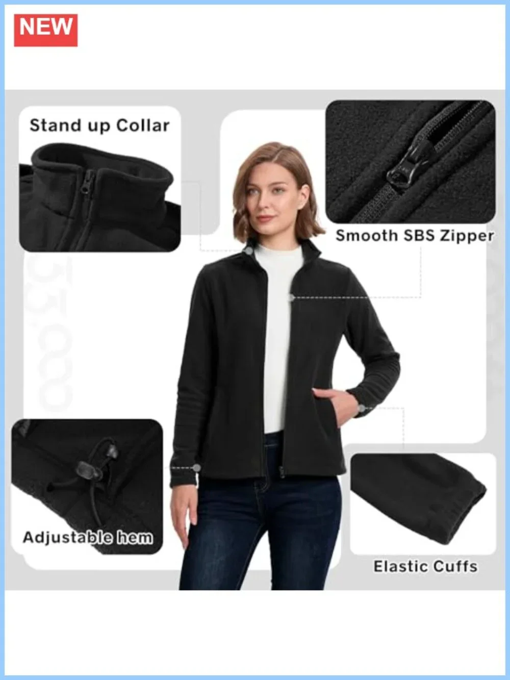 Women's Polar Fleece Zip Up Jacket Lightweight Hiking Full Zip